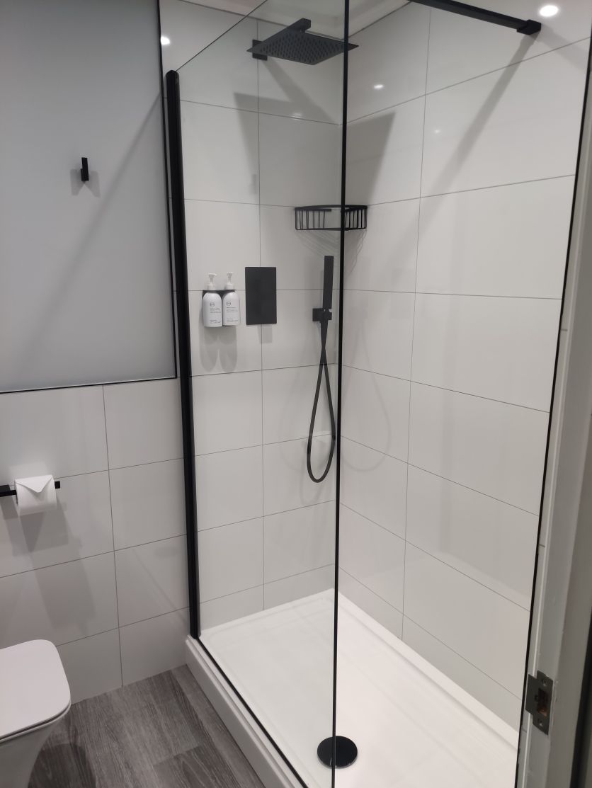 Oxford Walk-in Black Profile Fixed Shower Screen - Clear Glass