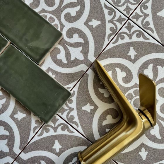 Chard Grey Ornate Ceramic Tile