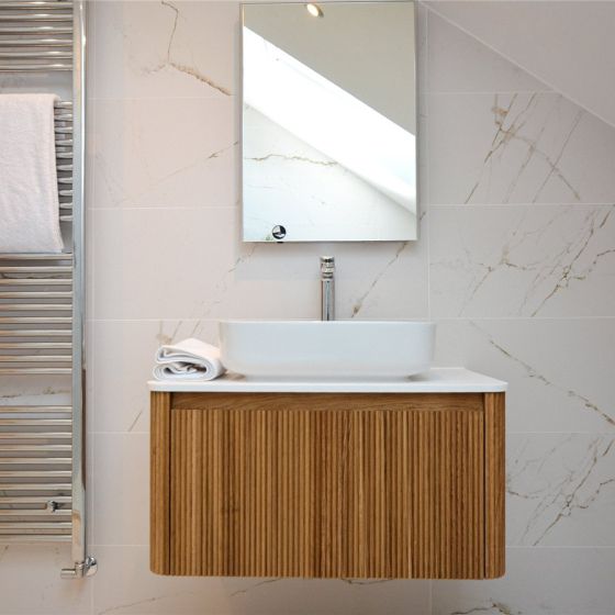 Wish Ribbed Wall Hung Vanity Unit in Natural Oak