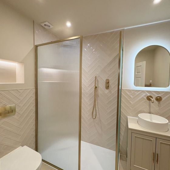 Amien Brushed Gold Framed Fluted Glass Shower Screen