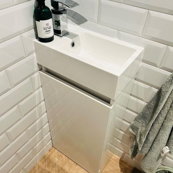 Compact Cloakroom Vanity Unit in Gloss White