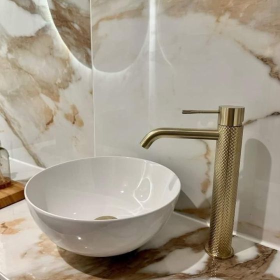 Moray Champagne Gold Knurled Tall Basin Tap