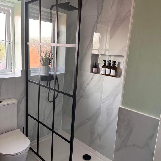 Amien Matt Black Grid Framed Shower Screen - 1080mm