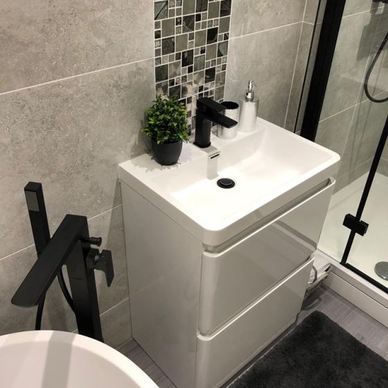 Neon Floor Standing Vanity Unit in Gloss White