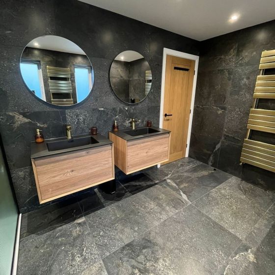 Snowdon 750mm Wall Hung Vanity Unit with Black Resin Basin in Natural Oak
