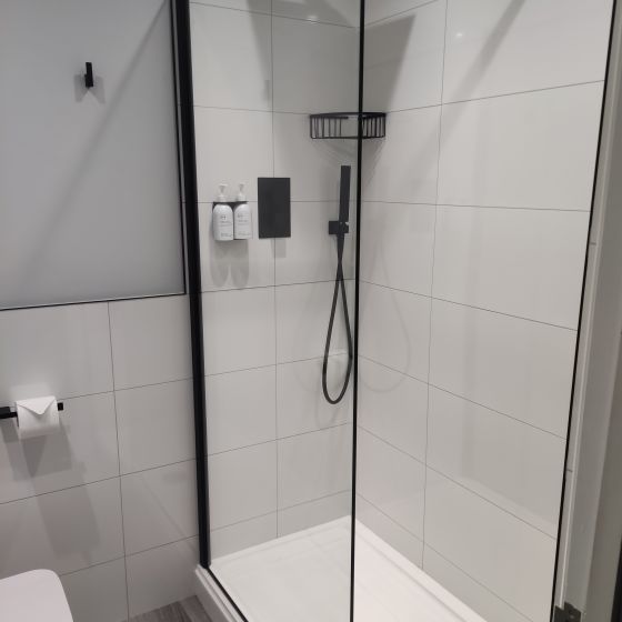 Oxford Walk-in Black Profile Fixed Shower Screen - Clear Glass