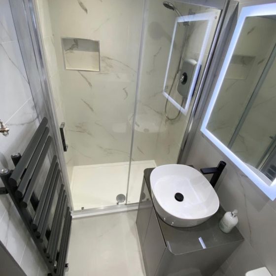 Callerton Light Grey Floor Standing Vanity Unit with Grey Marble Worktop