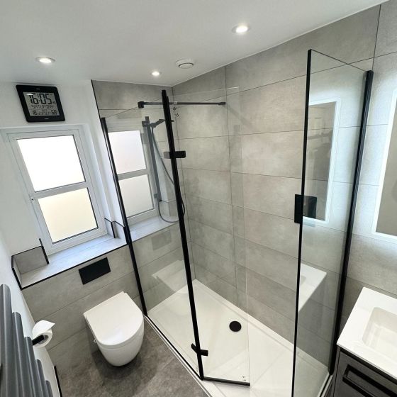 Black Wetroom Walk in Glass Screens with Hinged Panel - 900mm