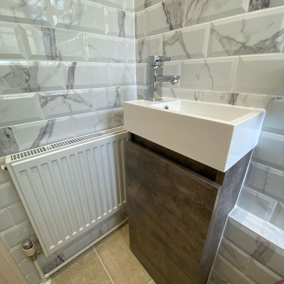 Compact Floor Standing Cloakroom Vanity Unit in Metallic
