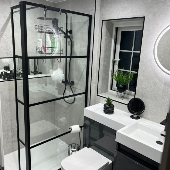 Matt Black Horizontal Framed Shower Screen - 680mm