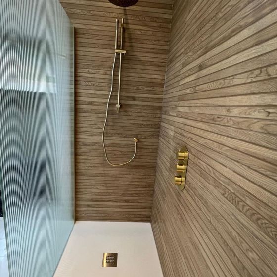 Amien Brushed Gold Frame Fluted Glass Shower Screen