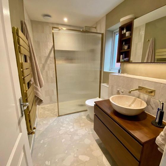 Amien Brushed Gold Frame Shower Screen - Fluted Glass