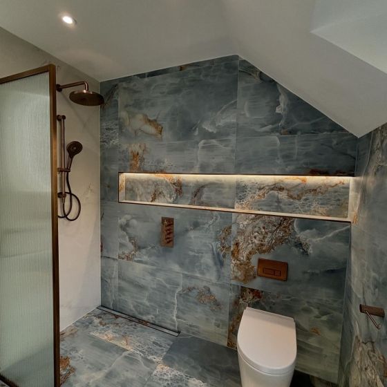 Amien Brushed Bronze Framed Fluted Glass Shower Screen