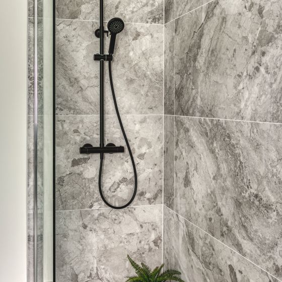 Vibra Matt Black Round Thermostatic Shower Pack