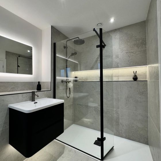 Royle Black Wetroom Shower Screen with Hinged Panel