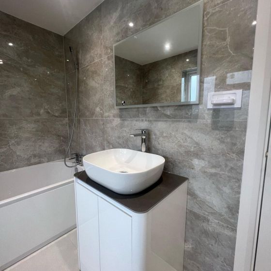 Callerton Floor Standing Vanity Unit in Gloss White with Grey Marble Worktop