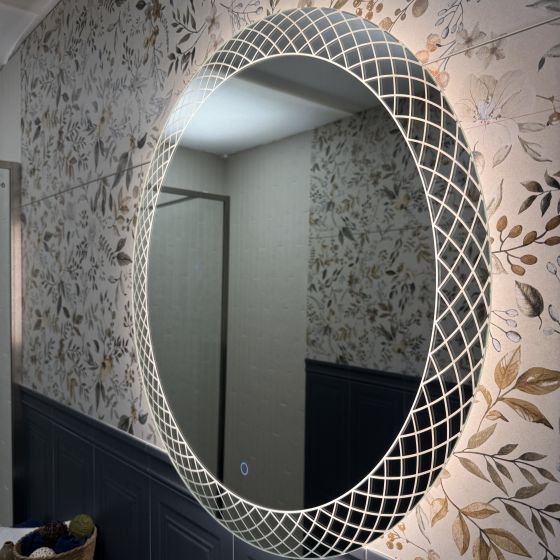 Crystal Round Illuminated LED Heated Mirror 800x800mm