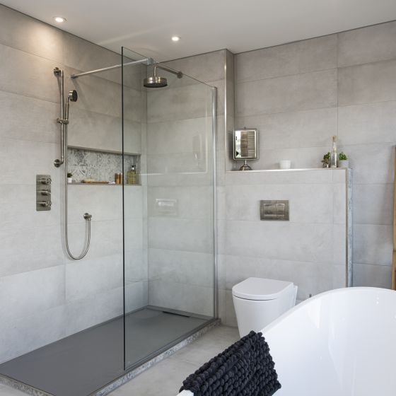 Oxford Walk-In Chrome Profile Fixed Shower Screen - Clear Glass