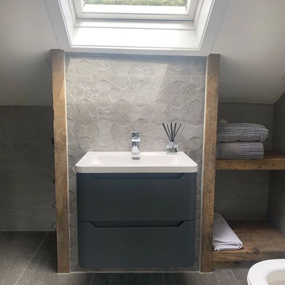 Ellis Charcoal Wall Hung Vanity Unit with White Basin 600mm