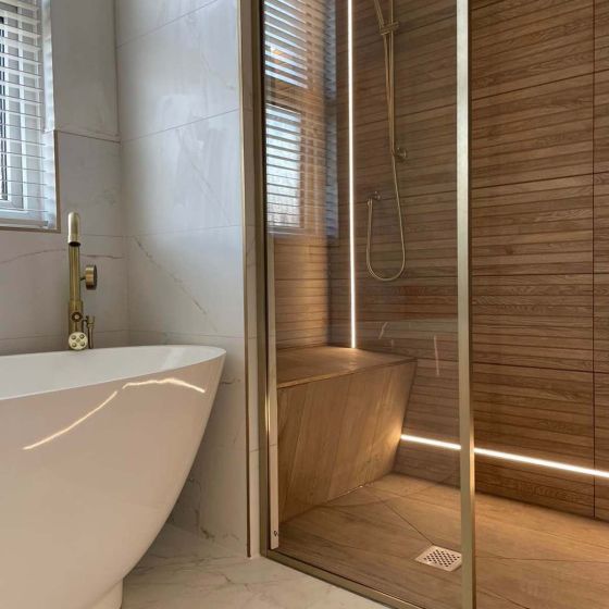 Amien Brushed Gold Framed Clear Glass Shower Screen