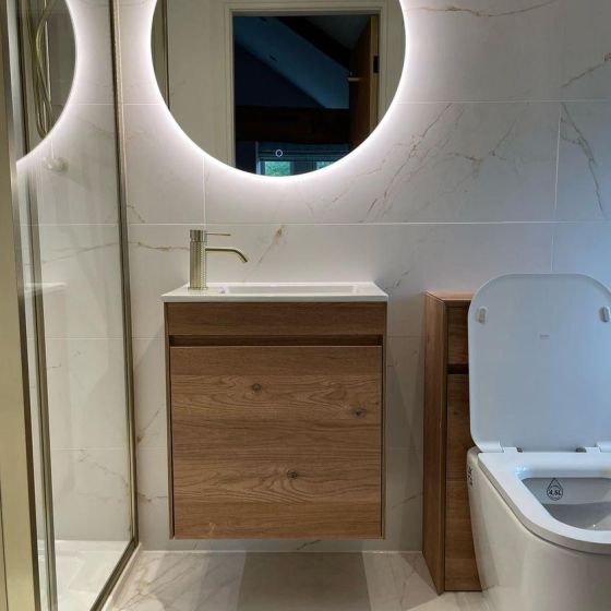 545mm Wall Hung Cloakroom Vanity Unit with Resin Basin in Natural Oak