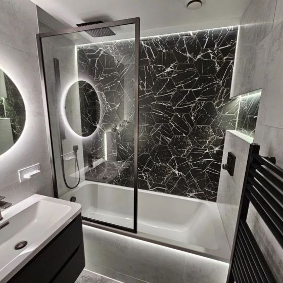 Amien Gunmetal Framed Clear Glass Bath Screen - 1500x800mm