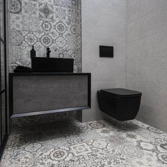Devlin Wall Mounted Vanity Unit Black & Concrete
