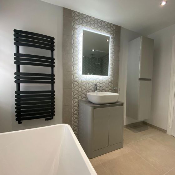 Callerton Vanity Unit in Light Grey with Grey Marble Worktop