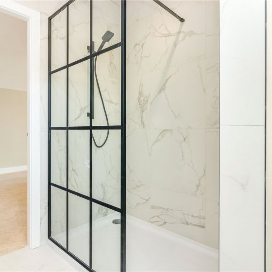 Matt Black Grid Framed Shower Screen - 980mm