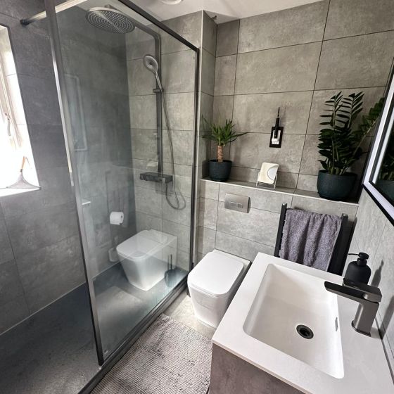 Amien Gunmetal Framed Clear Glass Shower Screen