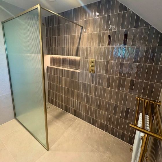 Amien Brushed Gold Fluted Glass Shower Screen