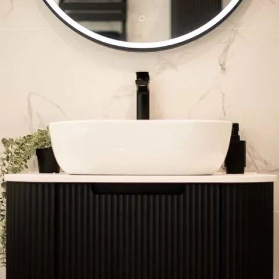 Talon Matt Black Round LED Heated Hanging Mirror 800x1000mm