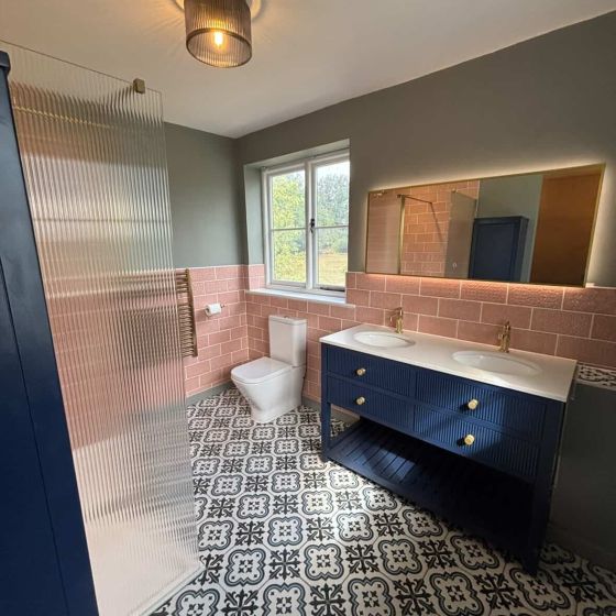 Addison Ribbed Blue Floor Standing Vanity Unit