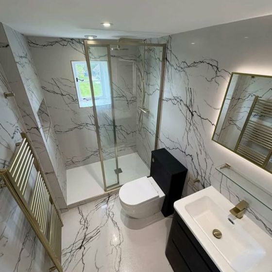 Amien Brushed Gold Clear Glass Shower Screen 680mm