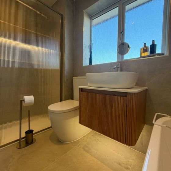 Amien Brushed Gold Fluted Glass Shower Screen