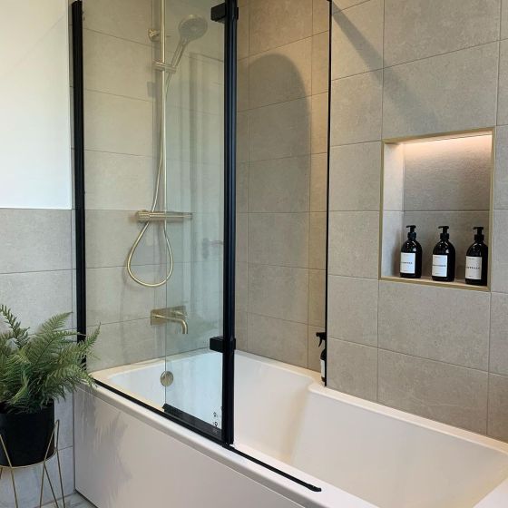 Royle Black Fixed Bath Screen with Hinged Panel