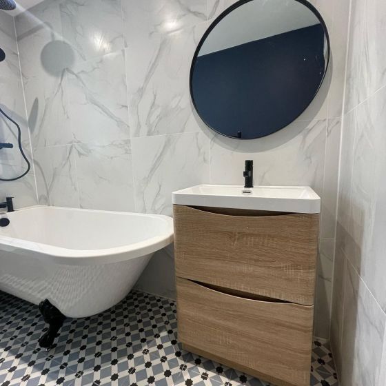 Erin Light Oak Floor Standing Vanity Unit & Resin Basin