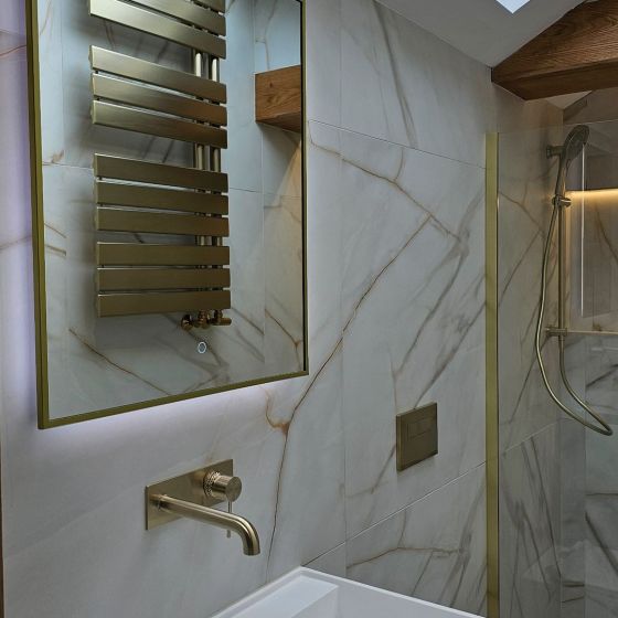 Rione Rectangular Backlit LED Mirror - Gold