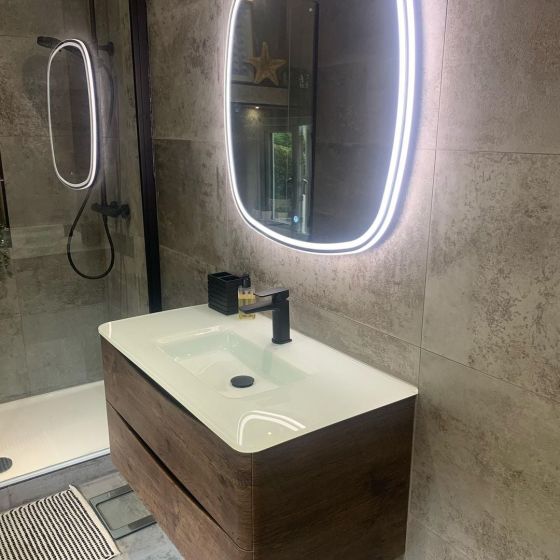Erin Rosewood Wall Hung Vanity Unit & White Glass Basin