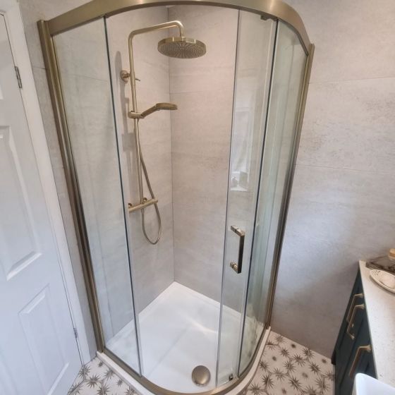 Fabio Brushed Gold Sliding Shower Door Quadrant