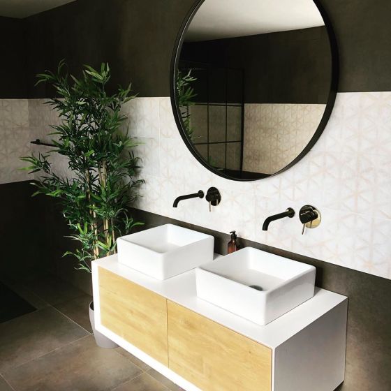 Devlin Wall Mounted Vanity Unit in Gloss White & Oak