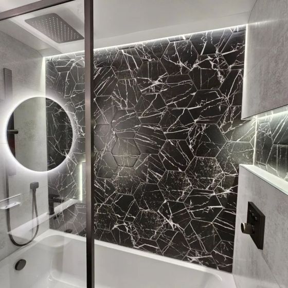La Bella Black Marble Hexagon Matt Ceramic Tile