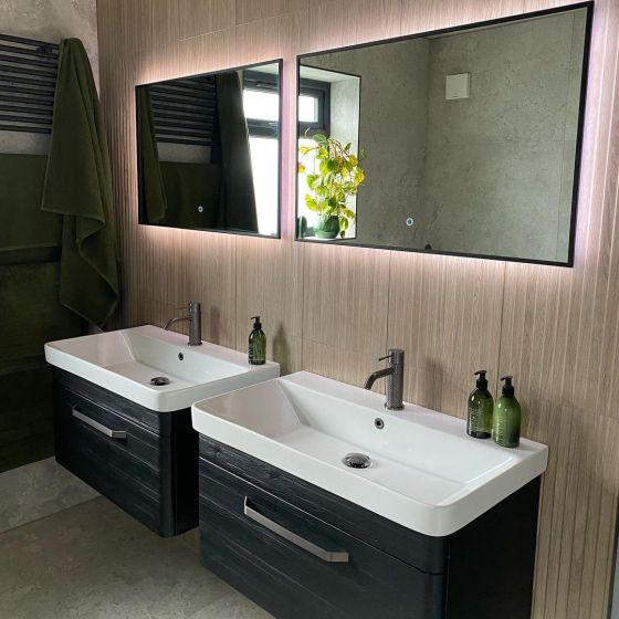 Esk Wall Mounted Vanity Unit in Black with Gunmetal Handle