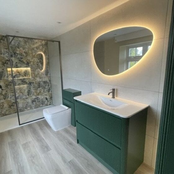 Wish Ribbed Floorstanding Vanity Unit with Drawers in Green with Ceramic Basin
