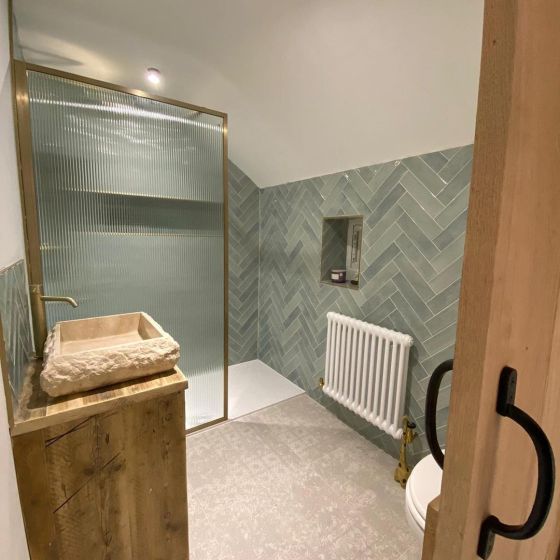 Amien Brushed Gold Frame Fluted Glass Shower Screen