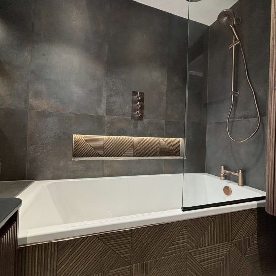 Moxby Brushed Bronze Single Pivot Bath Screen