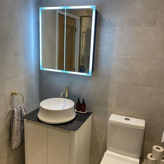 Callerton Floor Standing Vanity Unit in Gloss White with Slate Worktop