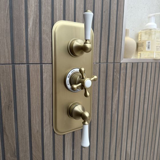 Warwick Brushed Gold Traditional Triple Concealed Thermostatic Shower Valve with Triple Outlet