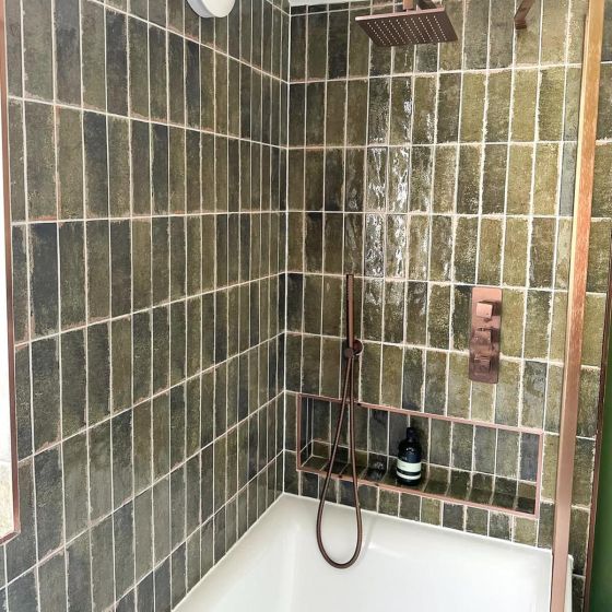 Monza Oliva Green Glossy Porcelain Brick Tile