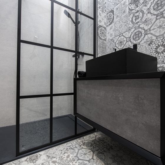 Devlin Wall Mounted Vanity Unit Black & Concrete